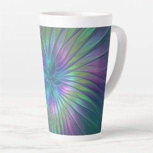 Colorful Shiny Fantasy Flower Abstract Fractal Art Latte Mug