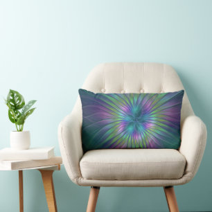Colorful Shiny Fantasy Flower Abstract Fractal Art Lumbar Pillow
