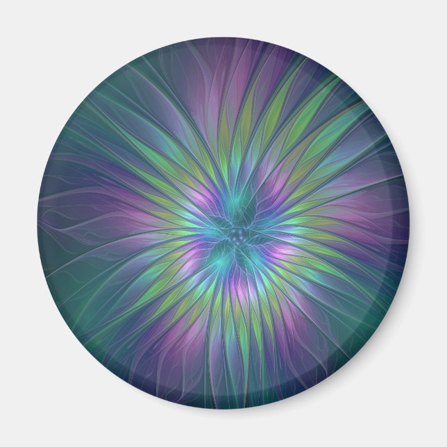 Colorful Shiny Fantasy Flower Abstract Fractal Art Magnet (Front)