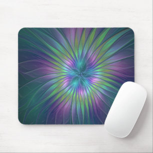 Colorful Shiny Fantasy Flower Abstract Fractal Art Mouse Pad