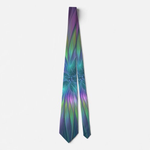 Colorful Shiny Fantasy Flower Abstract Fractal Art Neck Tie