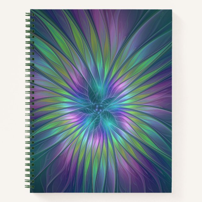 Colorful Shiny Fantasy Flower Abstract Fractal Art Notebook (Front)