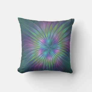 Colorful Shiny Fantasy Flower Abstract Fractal Art Outdoor Pillow