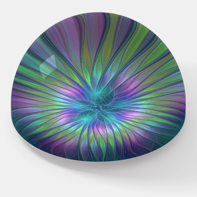 Colorful Shiny Fantasy Flower Abstract Fractal Art Paperweight (Angled)