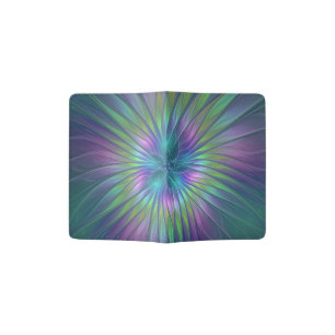 Colorful Shiny Fantasy Flower Abstract Fractal Art Passport Holder