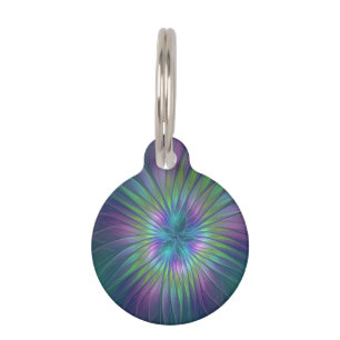 Colorful Shiny Fantasy Flower Abstract Fractal Art Pet ID Tag