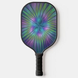 Colorful Shiny Fantasy Flower Abstract Fractal Art Pickleball Paddle