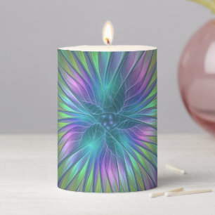 Colorful Shiny Fantasy Flower Abstract Fractal Art Pillar Candle
