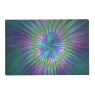 Colorful Shiny Fantasy Flower Abstract Fractal Art Placemat