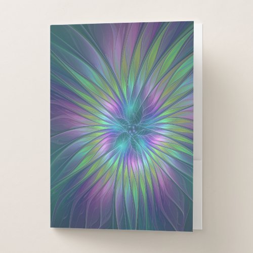 Colorful Shiny Fantasy Flower Abstract Fractal Art Pocket Folder