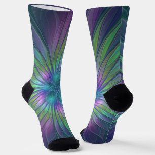 Colorful Shiny Fantasy Flower Abstract Fractal Art Socks
