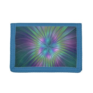 Colorful Shiny Fantasy Flower Abstract Fractal Art Tri-fold Wallet