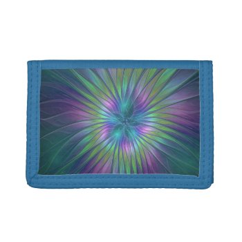 Colorful Shiny Fantasy Flower Abstract Fractal Art Trifold Wallet by GabiwArt at Zazzle