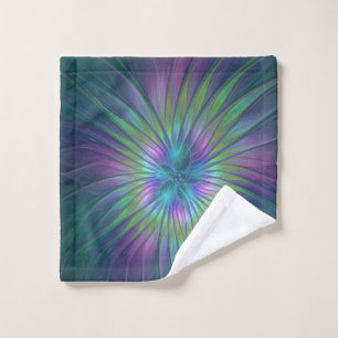 Colorful Shiny Fantasy Flower Abstract Fractal Art Wash Cloth