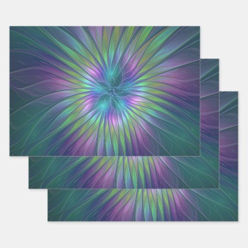 Colorful Shiny Fantasy Flower Abstract Fractal Art Wrapping Paper Sheets