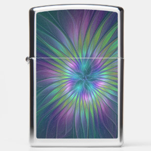 Colorful Shiny Fantasy Flower Abstract Fractal Art Zippo Lighter