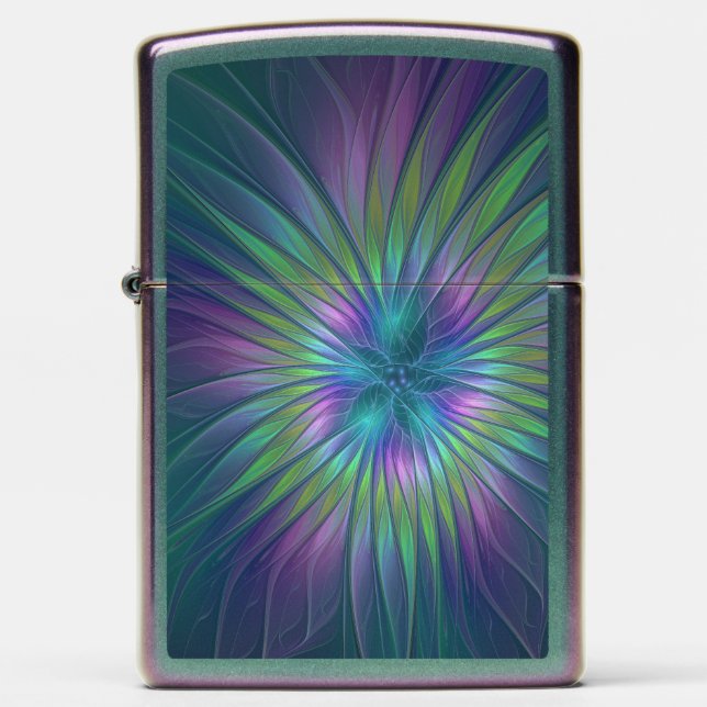 Colorful Shiny Fantasy Flower Abstract Fractal Art Zippo Lighter (Front)