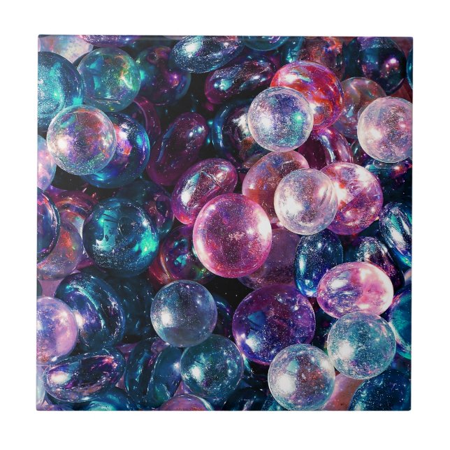 Colorful Shiny Glass Marbles Ceramic Tile (Front)