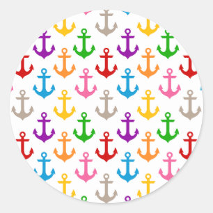 Colorful Ship Anchor Design White Classic Round Sticker