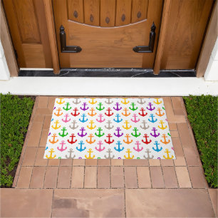 Colorful Ship Anchor Design White Doormat