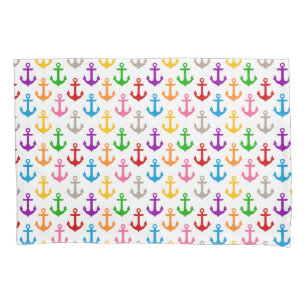 Colorful Ship Anchor Design White Pillow Case