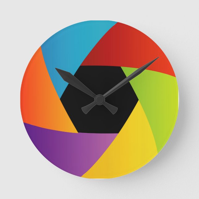 Colorful Shutter aperture background Round Clock (Front)