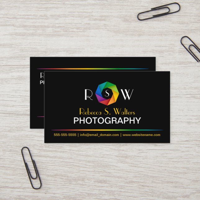 Colorful Shutter Photographer Business Card (Front/Back In Situ)