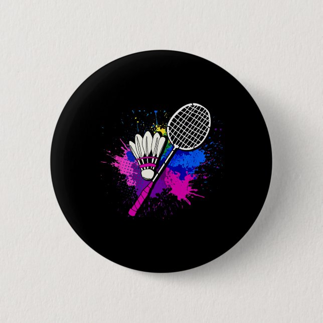 Colorful Shuttle Racket Badminton Player  Button (Front)