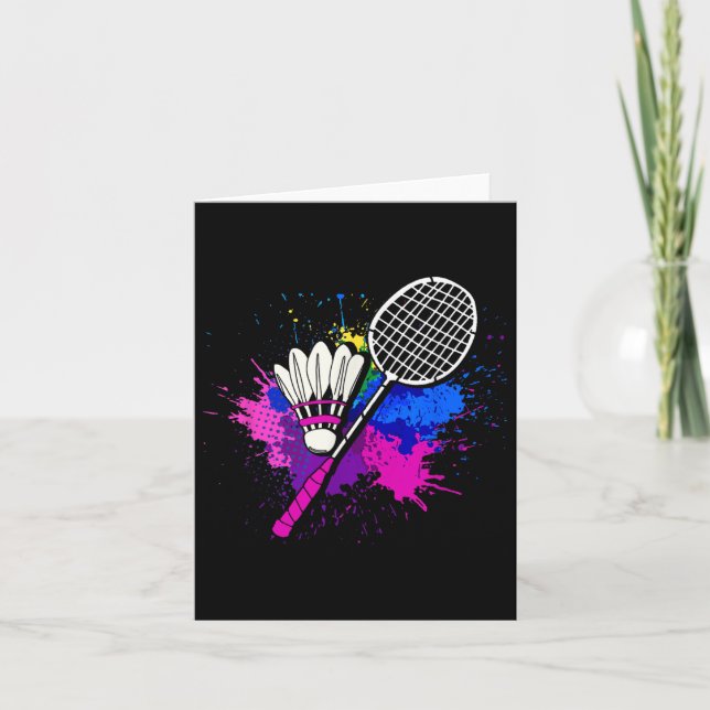Colorful Shuttle Racket _ Badminton Player  Card (Front)