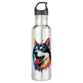 colorful Siberian Husky dog in PopArt style   Stainless Steel Water Bottle
