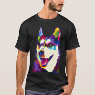 Colorful Siberian husky geometric bright Dog abstr T-Shirt