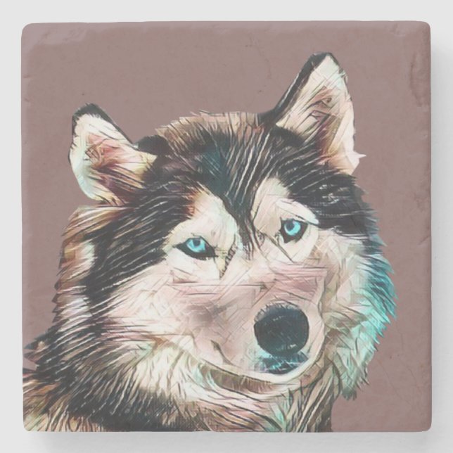 Colorful Siberian Husky Marble Coaster (Front)