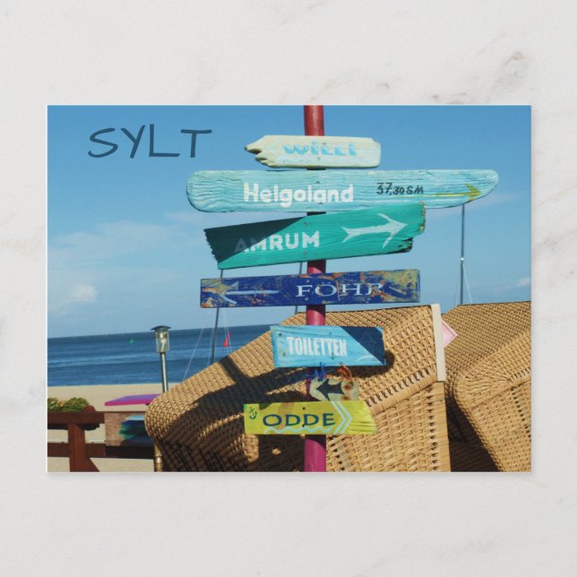Colorful Signs on Post, Hörnum, Sylt Island Postcard (Front)