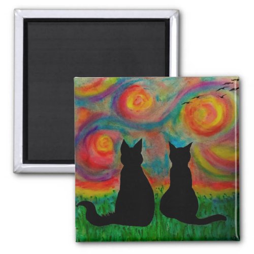 Colorful Silhouette Cat Magnet