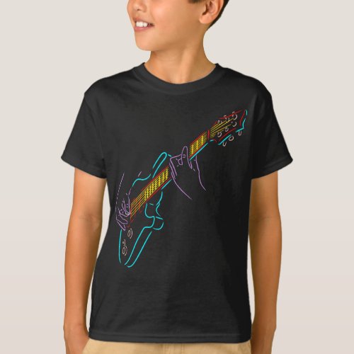 Colorful silhouette of an bass guitar Rock music T_Shirt