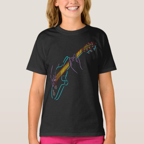 Colorful silhouette of an electric guitar Bass  T_Shirt