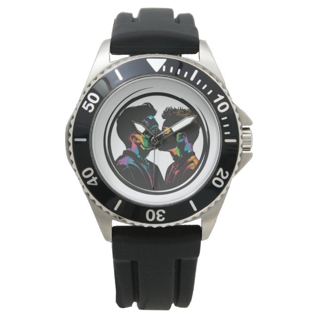 Colorful Silhouette of Cute Gay Couple Watch (Front)
