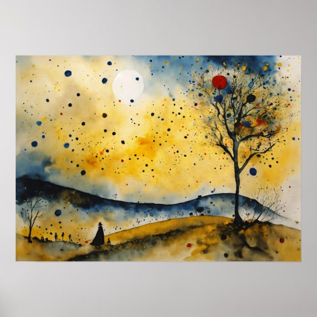 Colorful Silhouette Watercolor Wall Poster (Front)
