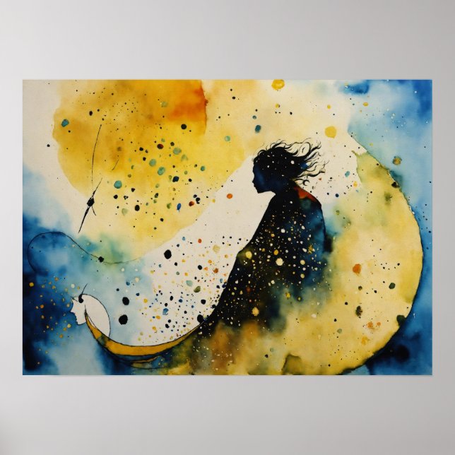 Colorful Silhouette Watercolor Wall Poster (Front)