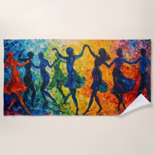 Colorful Silhouettes Dancing Beach Towel