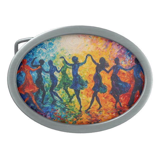 Colorful Silhouettes Dancing Belt Buckle (Front)