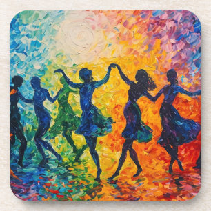 Colorful Silhouettes Dancing Beverage Coaster