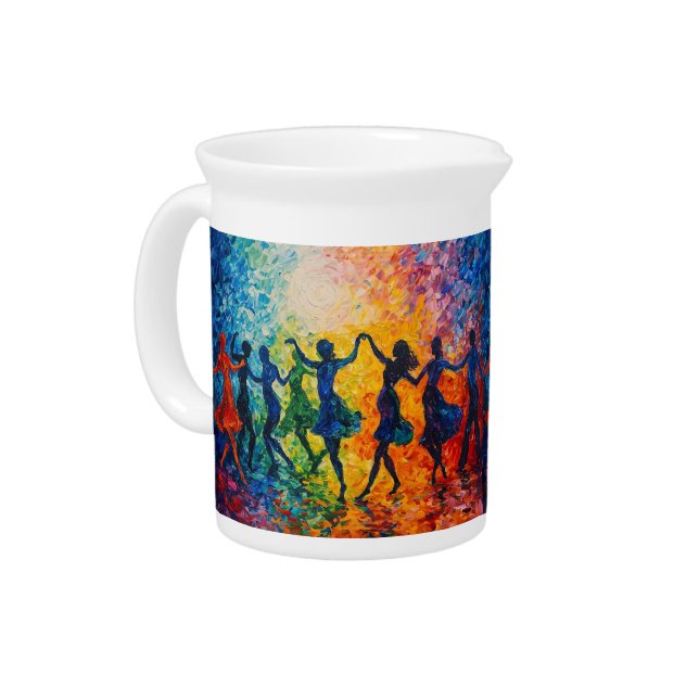 Colorful Silhouettes Dancing Beverage Pitcher (Left)