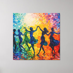 Colorful Silhouettes Dancing Canvas Print