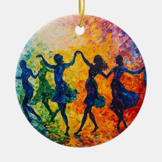 Colorful Silhouettes Dancing Ceramic Ornament (Front)