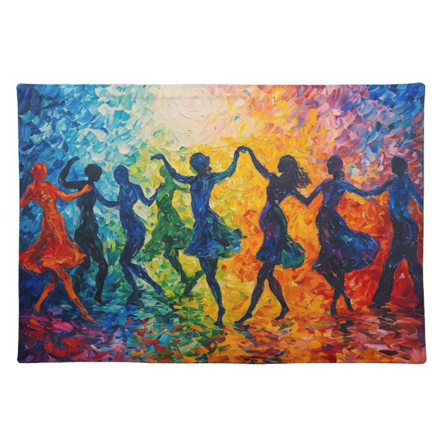Colorful Silhouettes Dancing Cloth Placemat (Front)