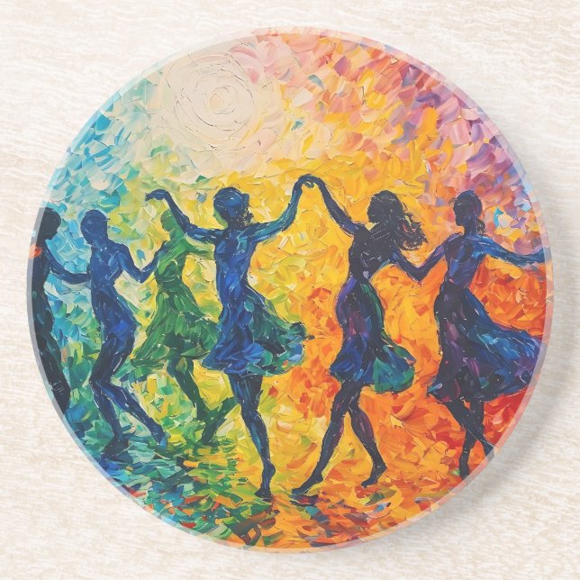 Colorful Silhouettes Dancing Coaster (Front)