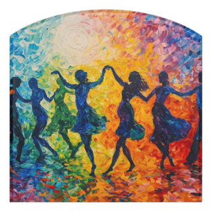 Colorful Silhouettes Dancing Door Sign