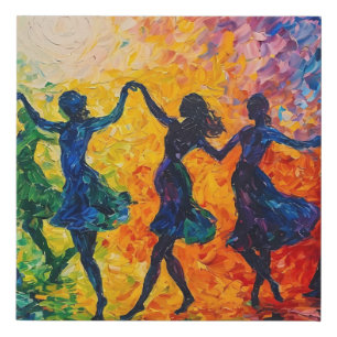 Colorful Silhouettes Dancing Faux Canvas Print
