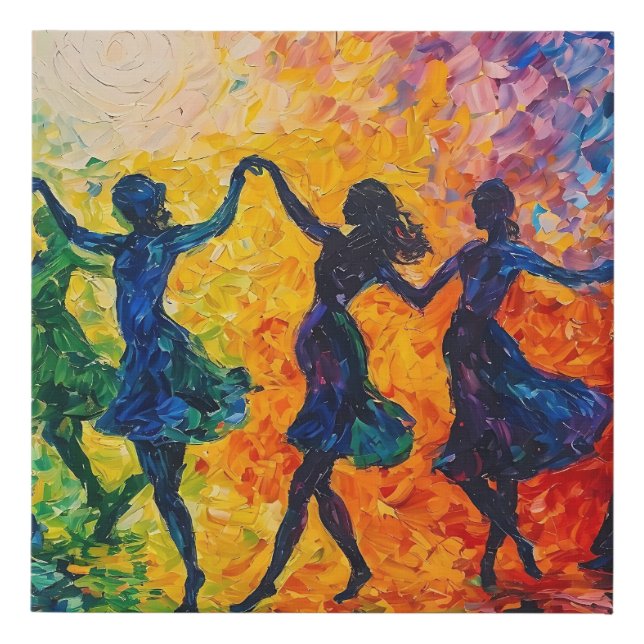 Colorful Silhouettes Dancing Faux Canvas Print (Front)